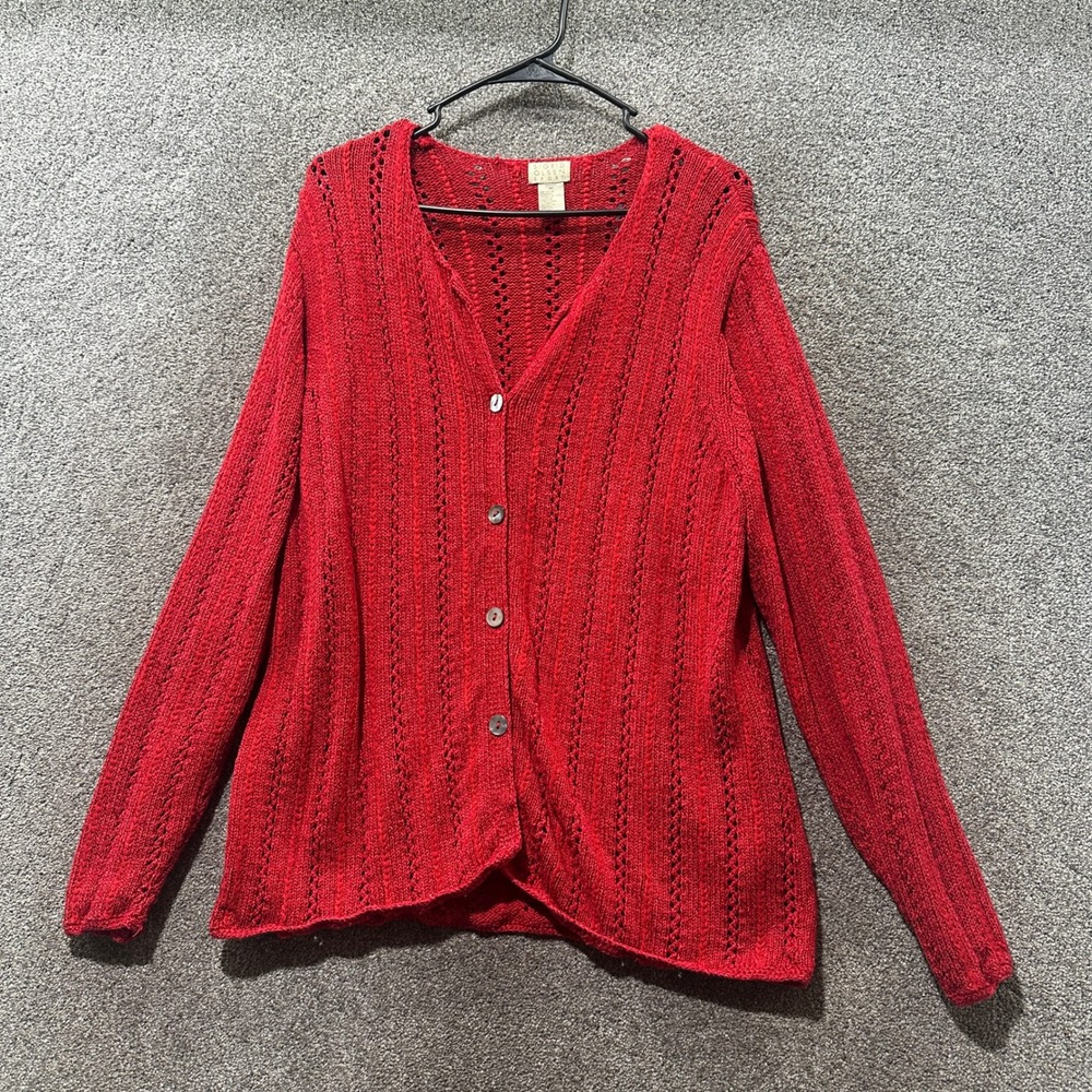 VTG Sigrid Olsen Sport Red Pointelle Knit Cardigan Sweater Womens 1X